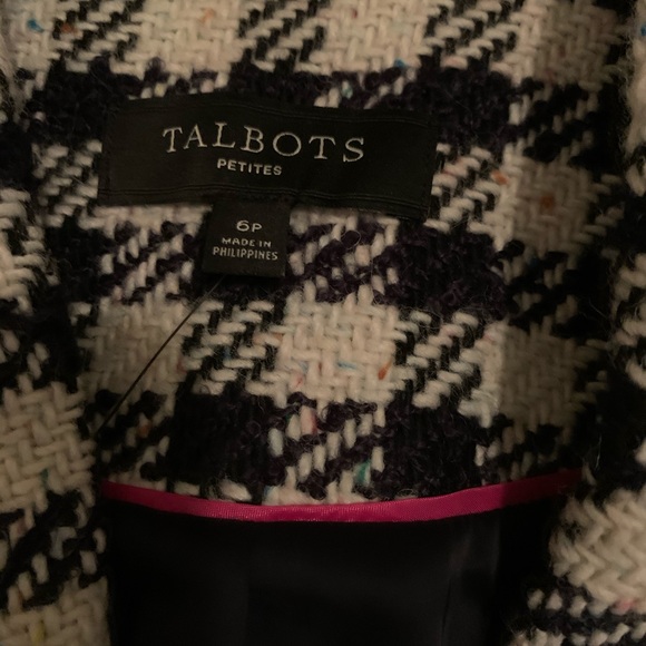 Talbots Petites Plaid White and Navy Jacket NWT 6P - Picture 7 of 8